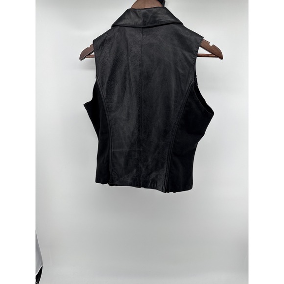 Maxima By Wilsons Leather Moto Vest Women's Black Leather Lycra sides Size L - Picture 4 of 8